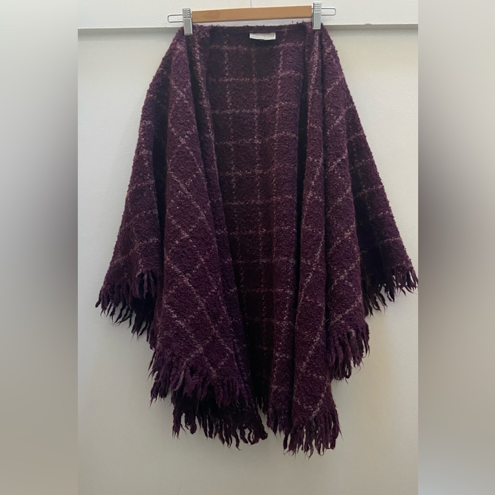 Handwoven in Ireland deep burgundy wool shawl with fringe